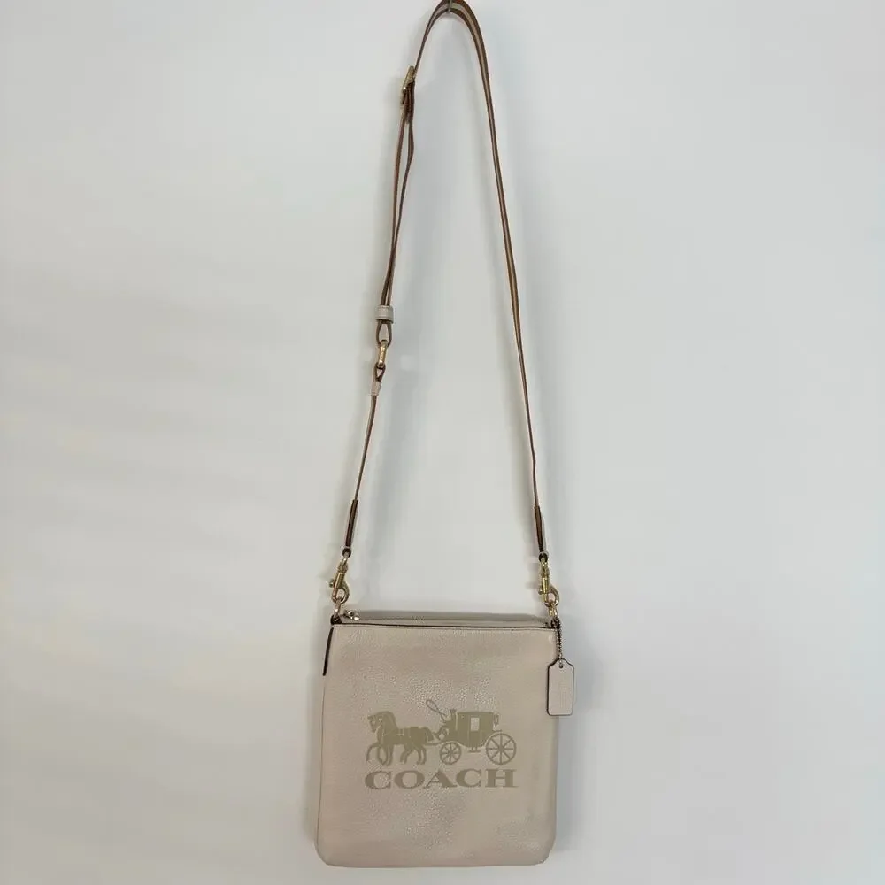 Coach Jes Horse and Carriage Logo Slim Crossbody Bag Leather Chalk 1897
